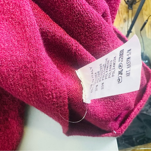 JAKI London Asymmetric Draped Sweater Seamless Knit Burgundy Sz S / M MSRP $248 - Picture 8 of 10